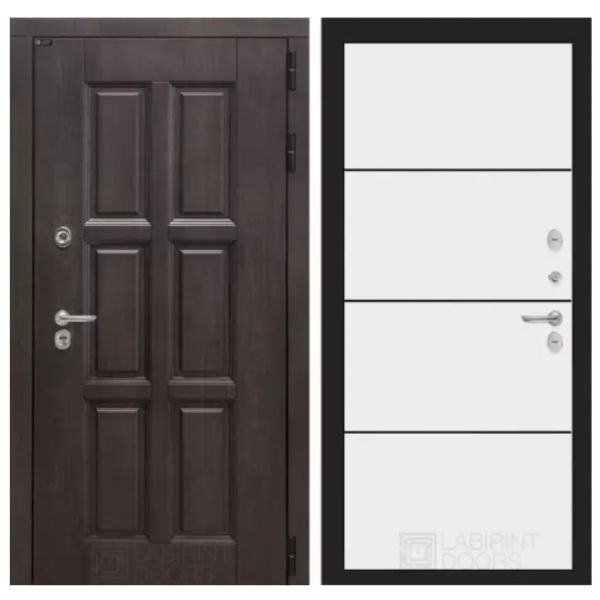 Входные двери Лондон  25 - Белый софт, черный молдинг